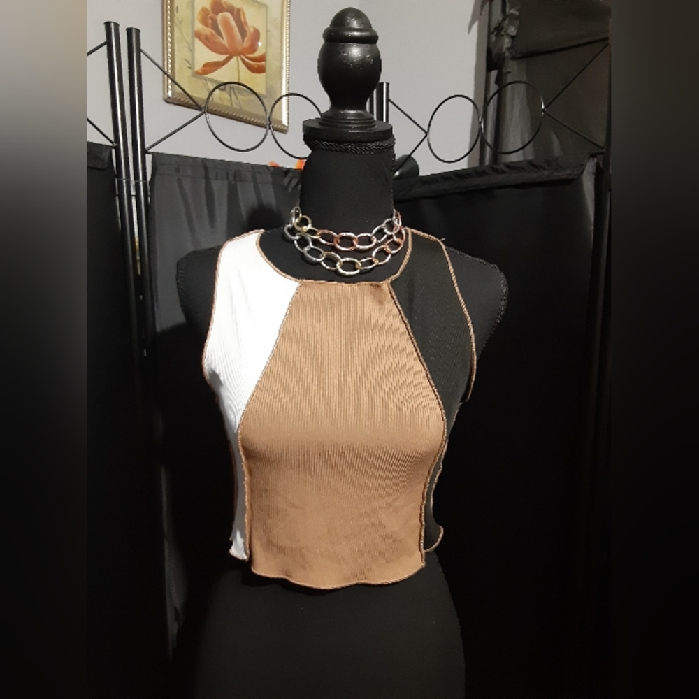 SHEIN Tri-Tone Colorblock Cropped Sleeveless Tank Top Women's Size M
